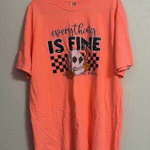 “Everything is Fine - Just Kidding” Skull Coral Comfort Colors Tee